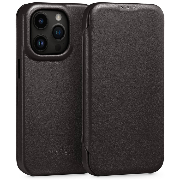 moVear flipSide 4S skórzane etui do Apple iPhone 14 Pro Max (6.7") | Skóra naturalna gładka (Czarna)