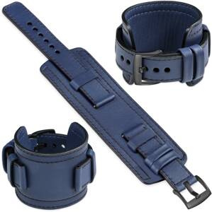 moVear Prestige CW1 Szeroki skórzany pasek 22mm do zegarka | Granatowy, czarne przeszycie [rozmiary XS-XXL i klamra do wyboru]