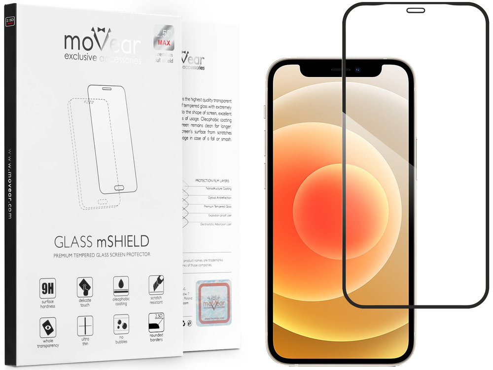 moVear GLASS mSHIELD 2.5D MAX do Apple iPhone 12 Mini (5.4") (kompatybilne z etui)