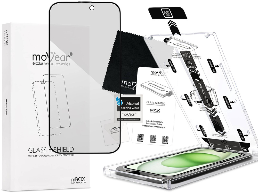 moVear mBOX GLASS mSHIELD 2.5D MAX privacy do Apple iPhone 16 Plus / 15 Plus (6.7") (Anty spy, z Aplikatorem)