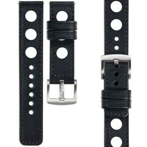 moVear Prestige R1 Skórzany pasek 20mm do zegarka | Czarny, czarne przeszycie [rozmiary XS-XXL i klamra do wyboru]