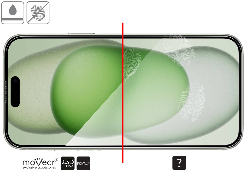 moVear mBOX GLASS mSHIELD 2.5D MAX privacy do Apple iPhone 16 Plus / 15 Plus (6.7") (Anty spy, z Aplikatorem)