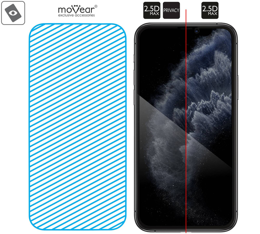 2 szt. | moVear mBOX GLASS mSHIELD 2.5D MAX privacy do Apple iPhone 11 Pro / Xs / X (5.8") (Anty spy, z Aplikatorem)