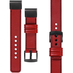moVear Prestige C1 Skórzany pasek do Garmin QuickFit 22mm (Fenix / Forerunner / Epix / Instinct / Enduro / Quatix / MARQ - 47/45mm) | Czerwony szkarłatny, czarne przeszycie [rozmiary XS-XXL i klamra do wyboru]