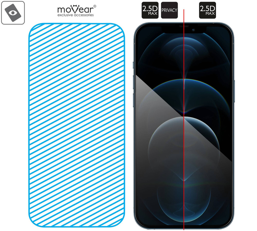 moVear mBOX GLASS mSHIELD 2.5D MAX privacy do Apple iPhone 12 Pro Max (6.7") (Anty spy, z Aplikatorem)