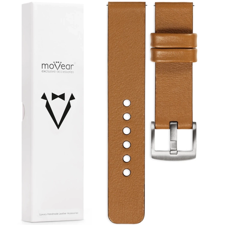 moVear Prestige S1 Skórzany pasek 22mm do Xiaomi Watch S1 / Mi Watch / Amzfit | Jasnobrązowy [rozmiary XS-XXL i klamra do wyboru]