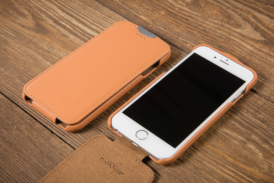 moVear flipDown C Skórzane Etui do Apple iPhone 6 / 6s | Skóra Gładka | Cappuccino