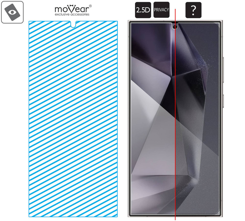 moVear mBOX GLASS mSHIELD 2.5D privacy do Samsung Galaxy S24 Ultra (6.8") (Anty spy, z Aplikatorem)