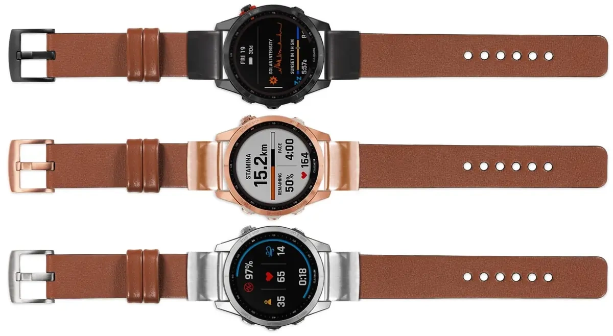 moVear Prestige S1 Skórzany pasek do Garmin QuickFit 20mm (Fenix / Instinct - 43/42/40mm) | Brązowy [rozmiary XS-XXL i klamra do wyboru]