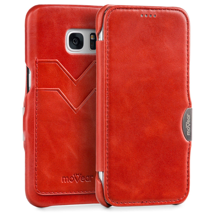 moVear flipSide C+ Skórzane Etui do Samsung Galaxy S7 | Skóra Vintage | Czerwony