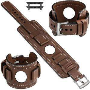 moVear Prestige CW1 Szeroki skórzany pasek 20mm do Apple Watch 10 / 9 / 8 / 7 / 6 / 5 / 4 / SE (42/41/40mm) | Ciemnobrązowy, białe przeszycie [rozmiary XS-XXL i klamra do wyboru]