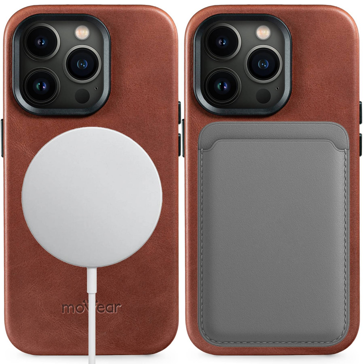 moVear backCover 4S Skórzane plecki do Apple iPhone 14 Pro Max (6.7") | kompatybilne z MagSafe, Skóra naturalna olejowana (Kasztanowy brązowy)