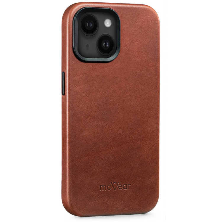 moVear backCover 4S Skórzane plecki do Apple iPhone 14 (6,1") | kompatybilne z MagSafe, Skóra naturalna olejowana (Kasztanowy brązowy)