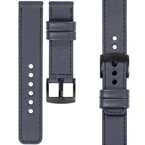 moVear Prestige C1 Skórzany pasek 22mm do Samsung Galaxy Watch 3 (45mm) / Watch (46mm) / Gear S3 | Szary stalowy, czarne przeszycie [rozmiary XS-XXL i klamra do wyboru]