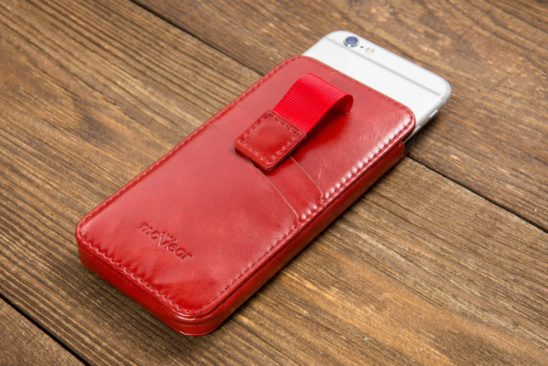 moVear pocketCase C+ skórzana wsuwka do Samsung rozmiar L (ok 160 x 79 x 8mm) | Skóra naturalna vintage (Czerwona)