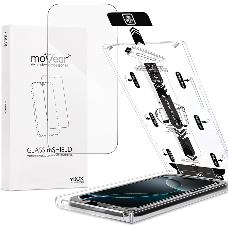 moVear mBOX GLASS mSHIELD 2.5D do Apple iPhone 17 Pro Max / 16 Pro Max (6.9") (łatwy montaż)