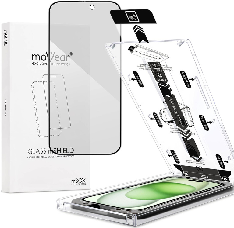 moVear mBOX GLASS mSHIELD 2.5D MAX privacy do Apple iPhone 16 Plus / 15 Plus (6.7") (Anty spy, z Aplikatorem)