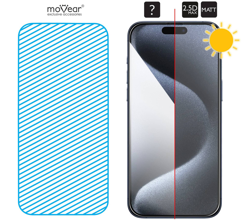 2 szt. | moVear mBOX GLASS mSHIELD 2.5D MAX MATT do Apple iPhone 15 Pro Max (6.7") (Antyrefleksyjne, kompatybilne z etui, z Aplikatorem)