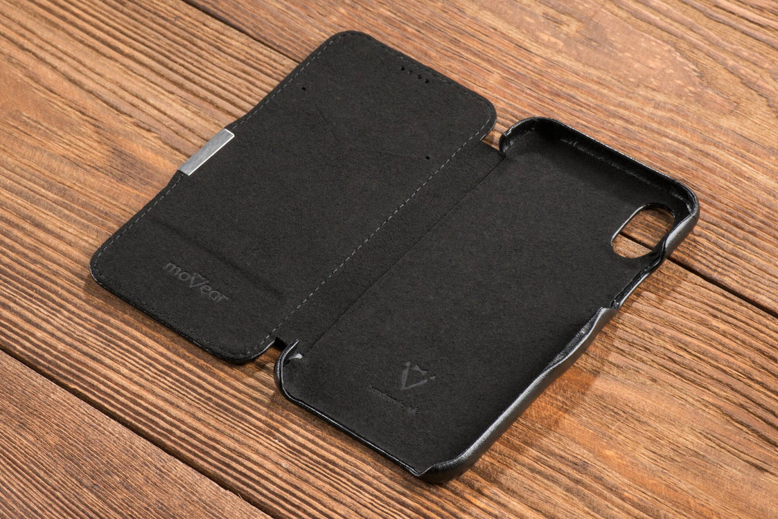 moVear flipSide C skórzane etui do Apple iPhone Xs / X (5.8") | Skóra naturalna gładka (Czarna)