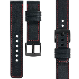 moVear Prestige C1 Skórzany pasek 22mm do Samsung Galaxy Watch 3 (45mm) / Watch (46mm) / Gear S3 | Czarny, czerwone przeszycie [rozmiary XS-XXL i klamra do wyboru]