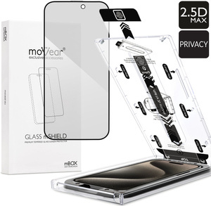 moVear mBOX GLASS mSHIELD 2.5D MAX privacy do Apple iPhone 15 Pro (6.1") (Anty spy, z Aplikatorem)