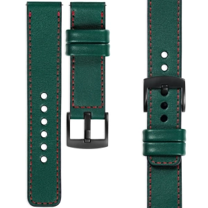 moVear Prestige C1 Skórzany pasek 22mm do zegarka | Zielony butelkowy, czerwone przeszycie [rozmiary XS-XXL i klamra do wyboru]
