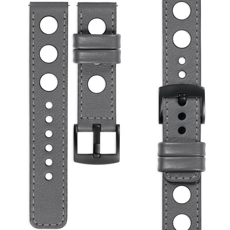 moVear Prestige R1 Skórzany pasek 20mm do zegarka | Szary, szare przeszycie [rozmiary XS-XXL i klamra do wyboru]