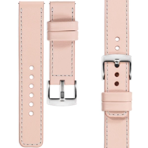 moVear Prestige C1 Skórzany pasek 20mm do zegarka | Różowy cielisty, srebrne przeszycie [rozmiary XS-XXL i klamra do wyboru]