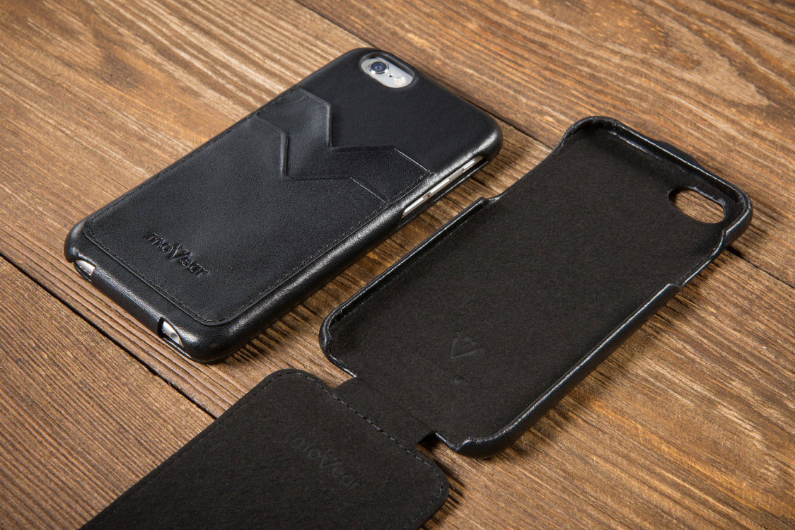 moVear flipDown C+ Skórzane Etui do Apple iPhone 6 / 6s | Skóra Gładka | Czarny