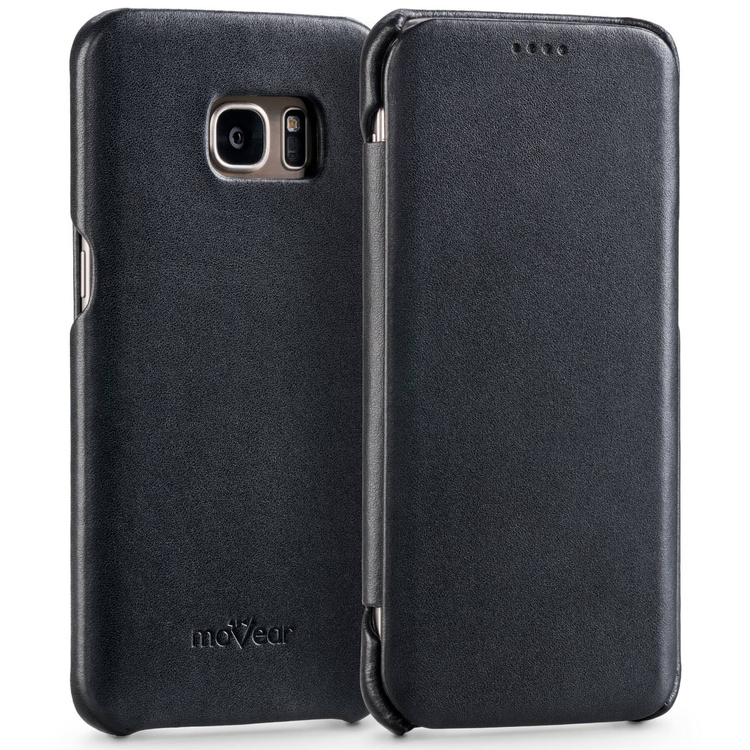 moVear flipSide S skórzane etui do Samsung Galaxy S7 edge (5.5") | Skóra naturalna gładka (Czarna)