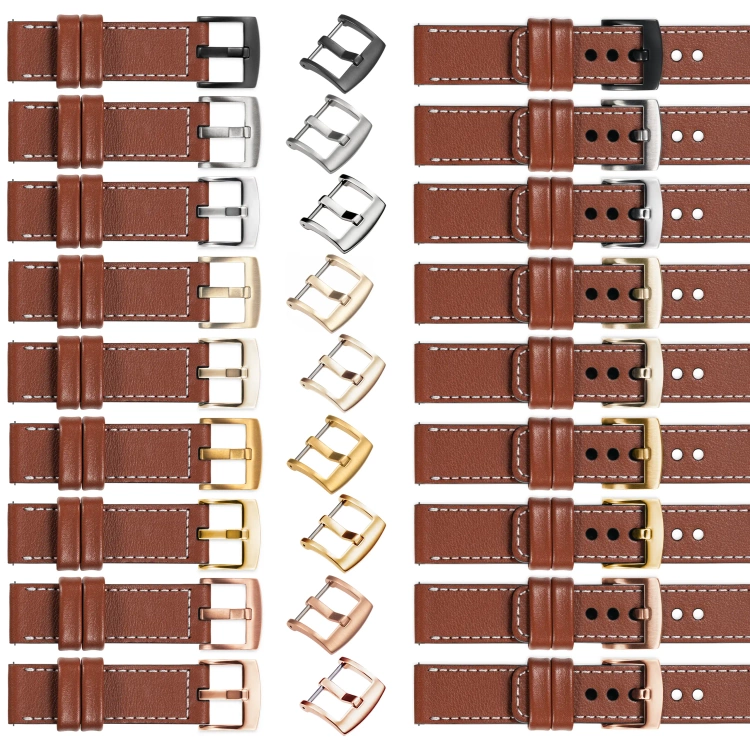 moVear Prestige C1 Skórzany pasek 22mm do zegarka | Brązowy, białe przeszycie [rozmiary XS-XXL i klamra do wyboru]