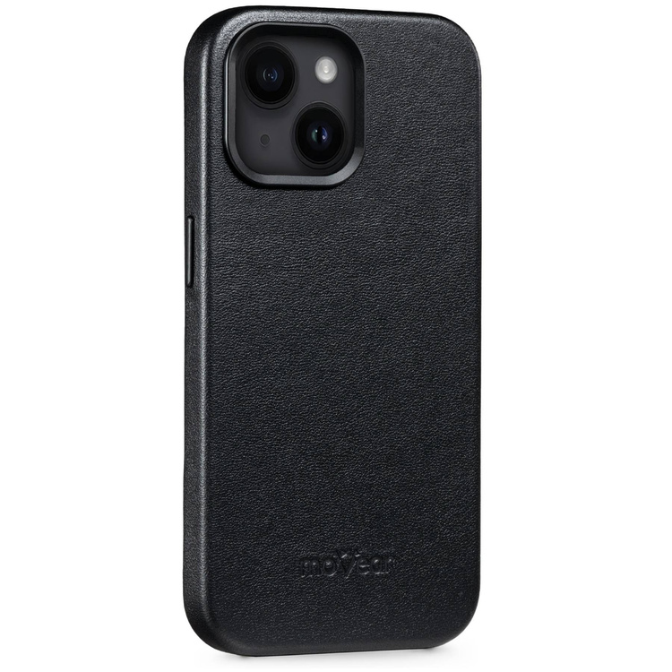 moVear backCover 4S Skórzane plecki do Apple iPhone 14 Plus (6.7") | kompatybilne z MagSafe, Skóra naturalna gładka (Czarna)