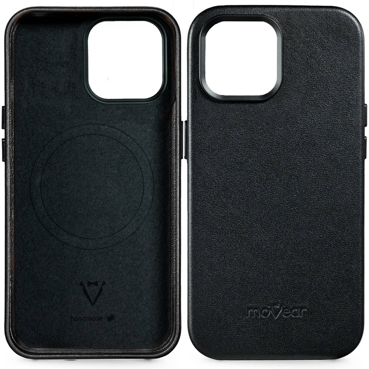 moVear backCover 4S Skórzane plecki do Apple iPhone 14 Plus (6.7") | kompatybilne z MagSafe, Skóra naturalna gładka (Czarna)