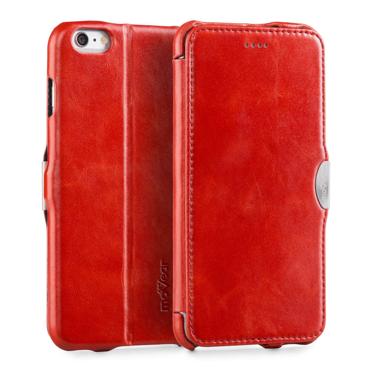 moVear flipSide C skórzane etui do Apple iPhone 6 Plus / 6s Plus (5.5") | Skóra naturalna vintage (Czerwona)