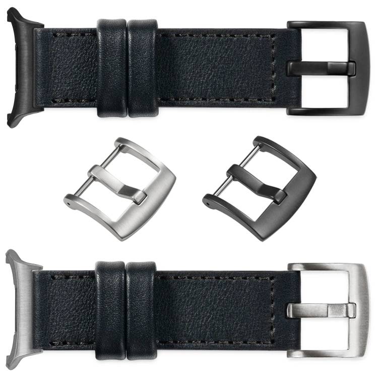 moVear Prestige C1 Skórzany pasek 22mm do Samsung Galaxy Watch Ultra | Czarny, czarne przeszycie [rozmiary XS-XXL i klamra do wyboru]