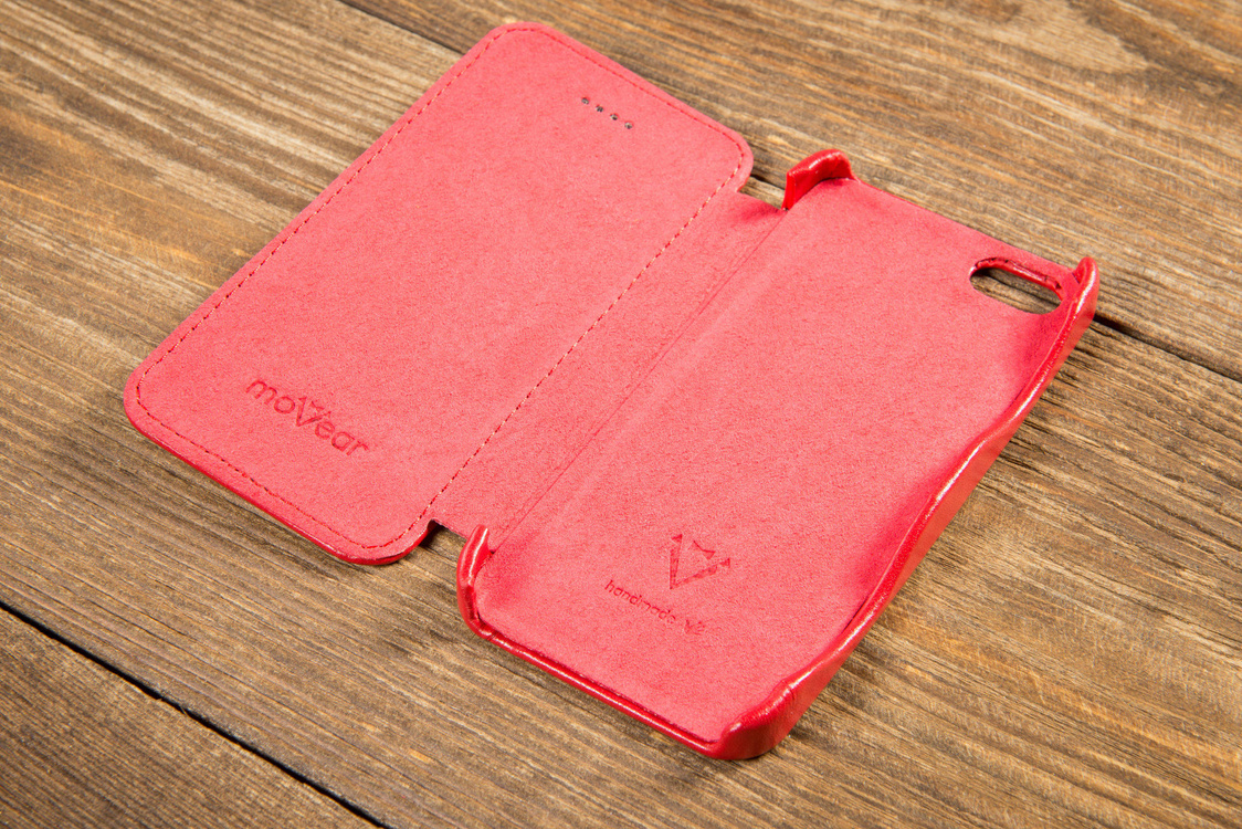 moVear flipSide C Skórzane Etui do Apple iPhone SE / 5s / 5 | Skóra Gładka | Czerwony