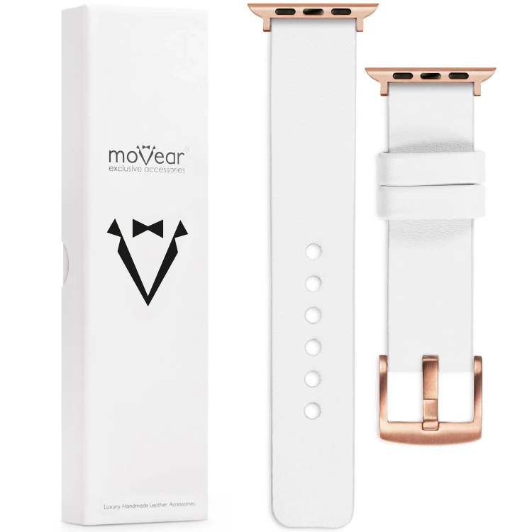 moVear Prestige S1 Skórzany pasek 22mm do Apple Watch 10 / 9 / 8 / 7 / 6 / 5 / 4 / SE (42/41/40mm) | Biały [adapter i klamra do wyboru]