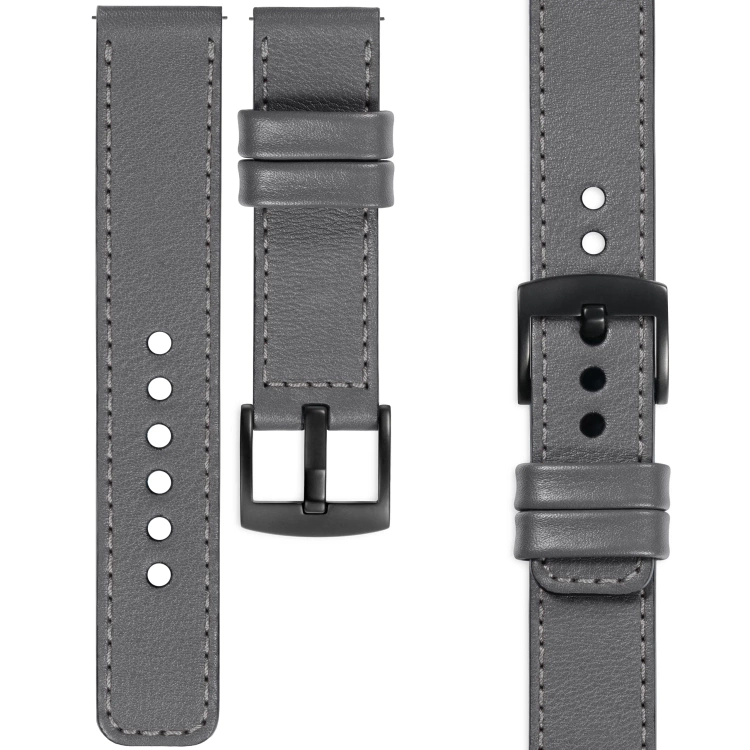 moVear Prestige C1 Skórzany pasek 20mm do zegarka | Szary, szare przeszycie [rozmiary XS-XXL i klamra do wyboru]