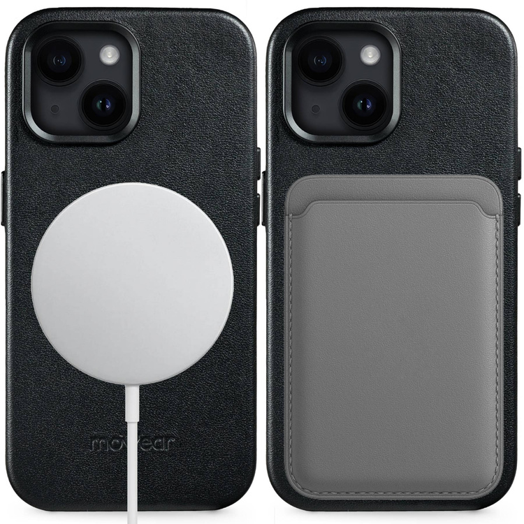 moVear backCover 4S Skórzane plecki do Apple iPhone 14 Plus (6.7") | kompatybilne z MagSafe, Skóra naturalna gładka (Czarna)