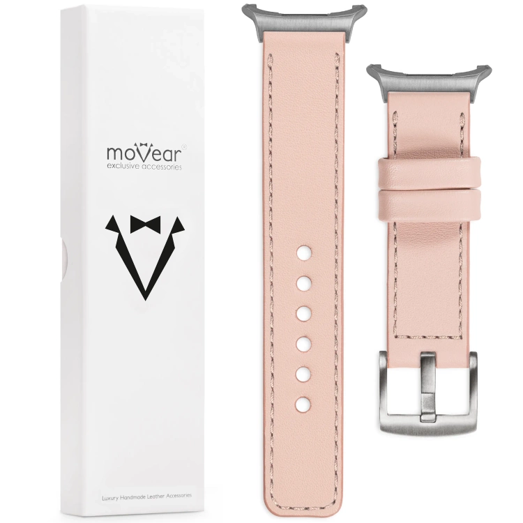 moVear Prestige C1 Skórzany pasek 22mm do Samsung Galaxy Watch Ultra | Różowy cielisty, różowe cieliste przeszycie [rozmiary XS-XXL i klamra do wyboru]