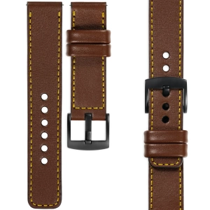 moVear Prestige C1 Skórzany pasek 26mm do zegarka | Ciemnobrązowy, żółte przeszycie [rozmiary XS-XXL i klamra do wyboru]