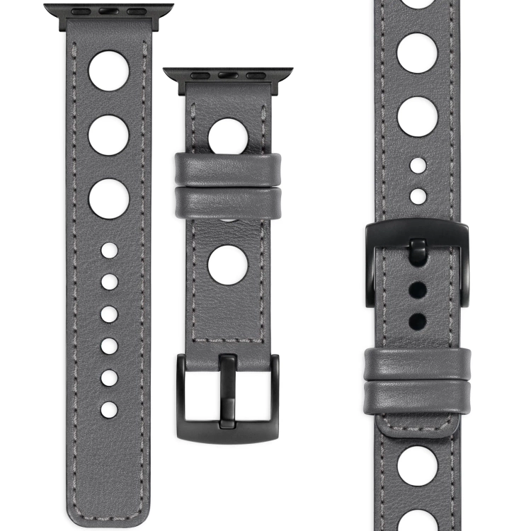moVear Prestige R1 Skórzany pasek 22mm do Apple Watch 10 / 9 / 8 / 7 / 6 / 5 / 4 / SE (42/41/40mm) | Szary, szare przeszycie [rozmiary XS-XXL i klamra do wyboru]