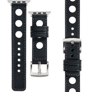 moVear Prestige R1 Skórzany pasek 20mm do Apple Watch 8 / 7 / 6 / 5 / 4 / SE (41/40mm) | Czarny, grafitowe przeszycie [rozmiar i klamra do wyboru]