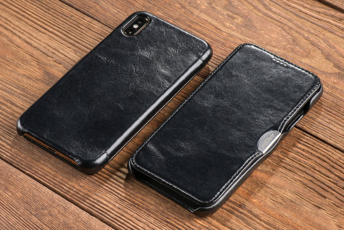 moVear flipSide C skórzane etui do Apple iPhone Xs MAX (6.5") | Skóra naturalna vintage (Czarna)