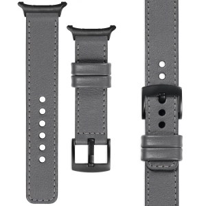 moVear Prestige C1 Skórzany pasek 24mm do Samsung Galaxy Watch Ultra | Szary, szare przeszycie [rozmiary XS-XXL i klamra do wyboru]