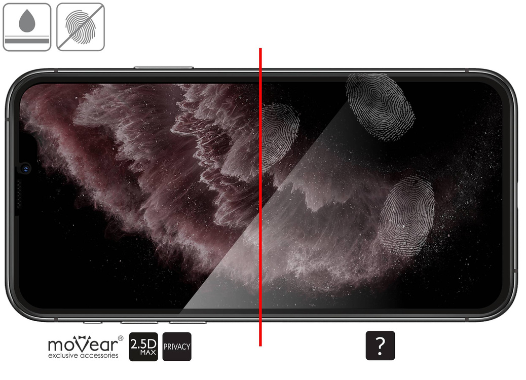 2 szt. | moVear mBOX GLASS mSHIELD 2.5D MAX privacy do Apple iPhone 11 Pro Max / Xs MAX (6.5") (Anty spy, z Aplikatorem)