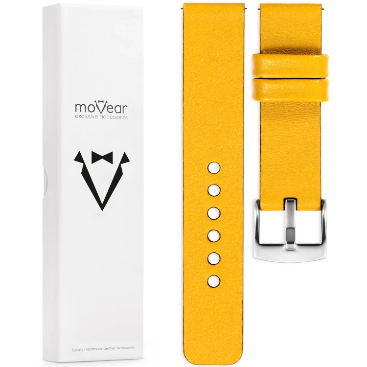 moVear Prestige S1 Skórzany pasek 22mm do zegarka | Żółty [rozmiary XS-XXL i klamra do wyboru]
