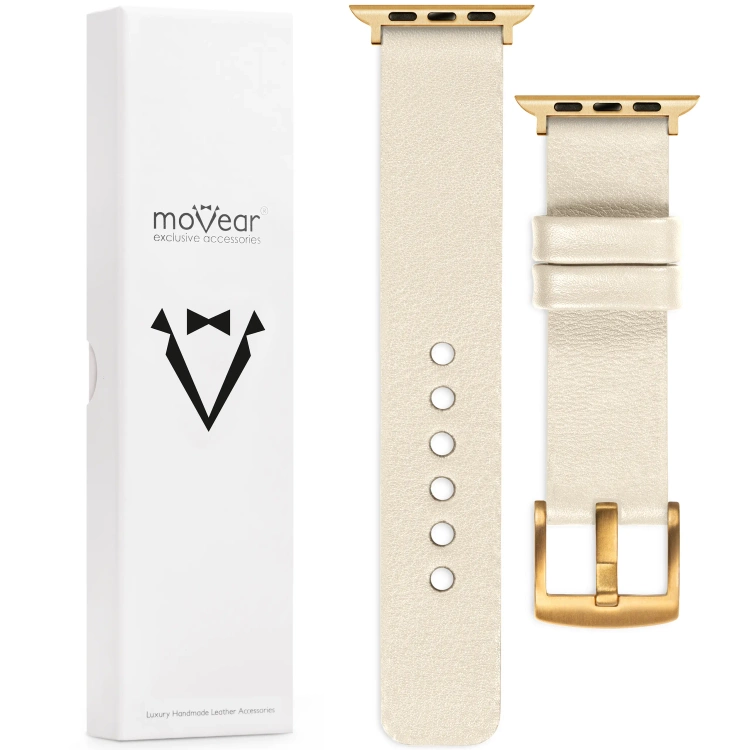 moVear Prestige S1 Skórzany pasek 22mm do Apple Watch 10 / 9 / 8 / 7 / 6 / 5 / 4 / SE (42/41/40mm) | Beżowy [adapter i klamra do wyboru]