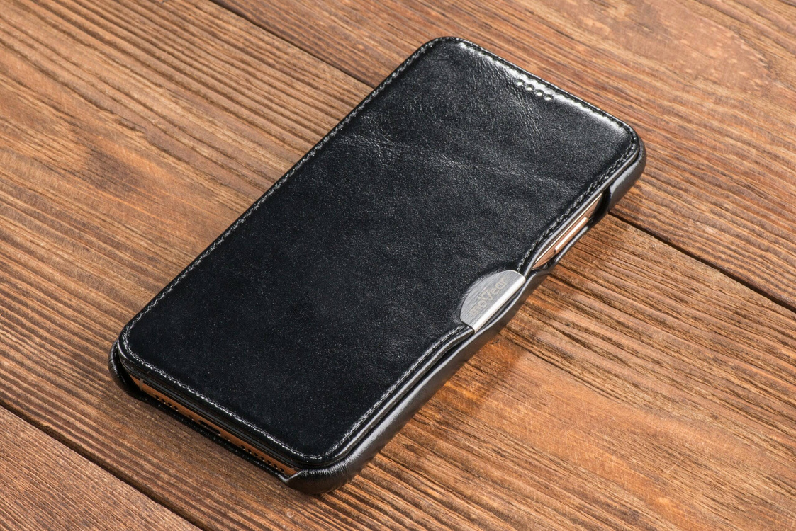 moVear flipSide C skórzane etui do Apple iPhone Xs MAX (6.5") | Skóra naturalna vintage (Czarna)