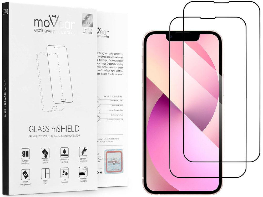2 szt. | moVear GLASS mSHIELD 2.5D MAX do Apple iPhone 13 Mini (5.4") (kompatybilne z etui)